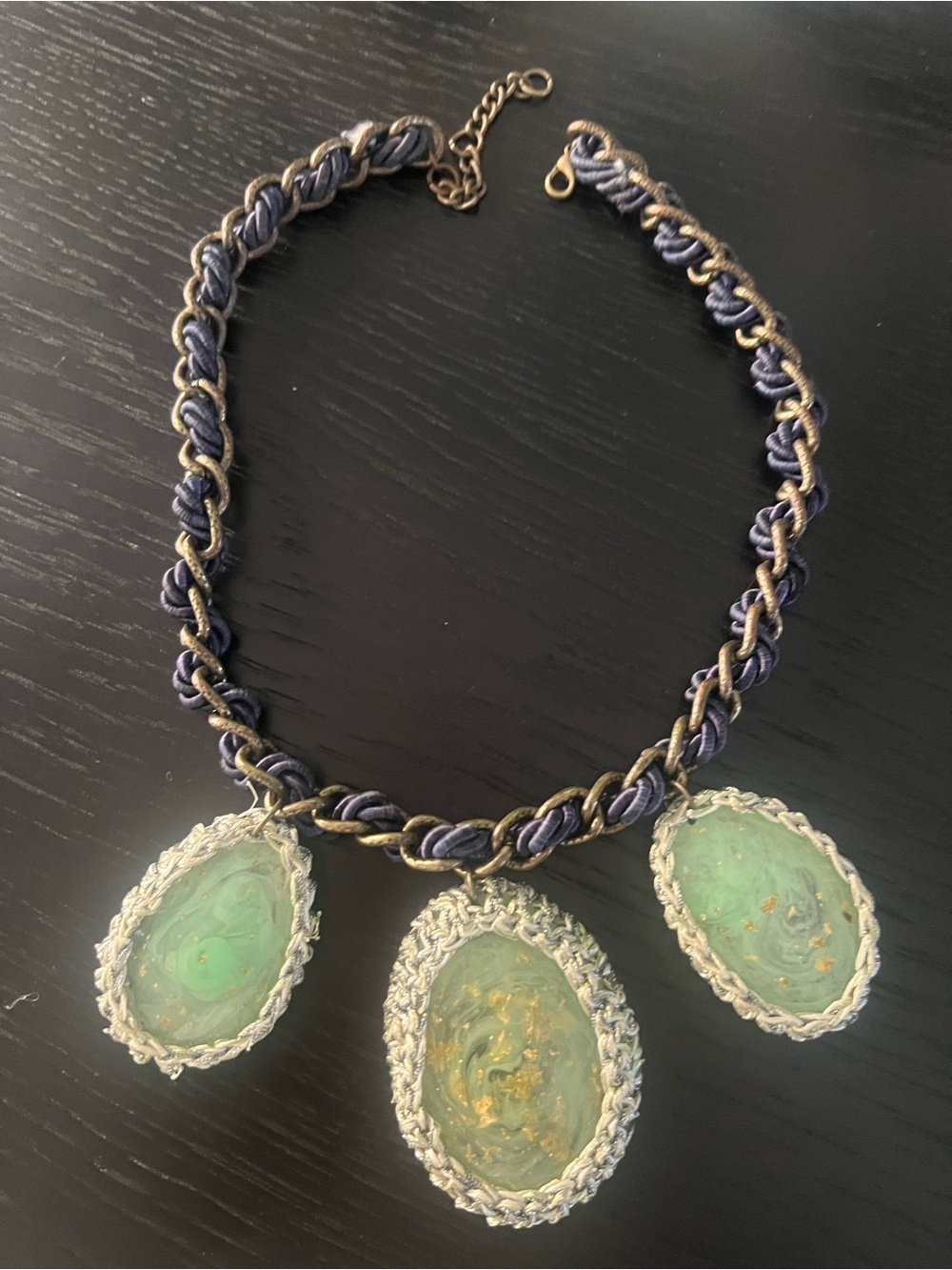 Anthropologie Silver -Trim Green Teardrop Pendant Necklace